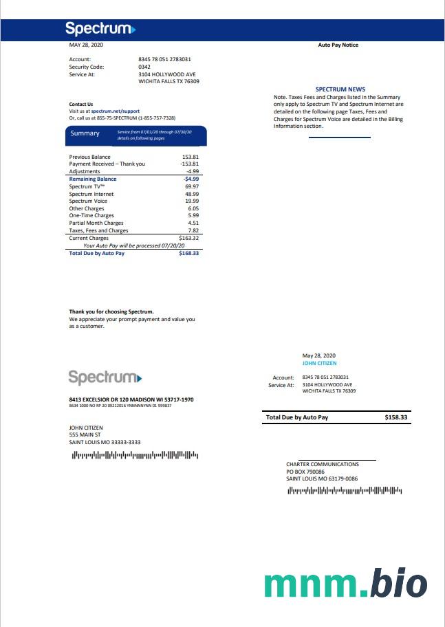 USA Spectrum rachunek za media szablon w formacie Word i PDF